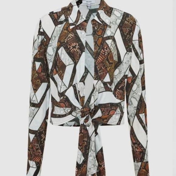 REISS Hallie Tie Blouse - Snake Print - Picture 1 of 1